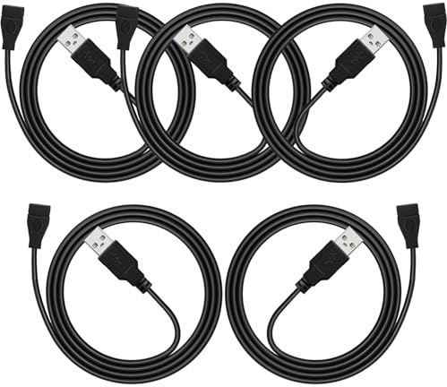 USB Extension Cable 3ft 5 Pack Bulk, USB A 2.0 Male to Female Extension Cord for Printer, Mouse, Keyboard, 480Mbps Transfer Speed, Black