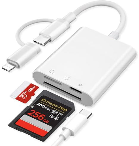 [Apple MFi Certified] SD Card Reader for iPhone iPad, 3 in 1 SD Card Viewer for MicroSD/SD/Type-C Charging, Camera Card Adapter for Android phones/Camera, Simultaneous Charging and Card Reading