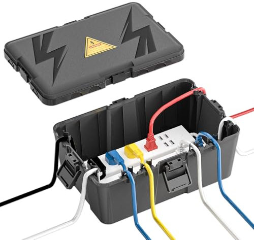 FGB Große Kabelbox Wasserdicht IP54-33 x 22 x 13.5cm, Wetterfester und wasserdichte Kabelbox Outdoor zum Schutz von Verlängerungskabel, Outdoor Steckdose, Außensteckern - Schwarz