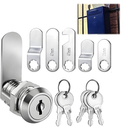 Serratura per Cassetta delle Lettere e Armadietto, 16 mm, con 4 Chiavi e 5 Piastre di Serratura Diverse, Serratura a Camme in Lega di Zinco Cromata, Ø 18 mm, Adatta per Porte e Cassetti