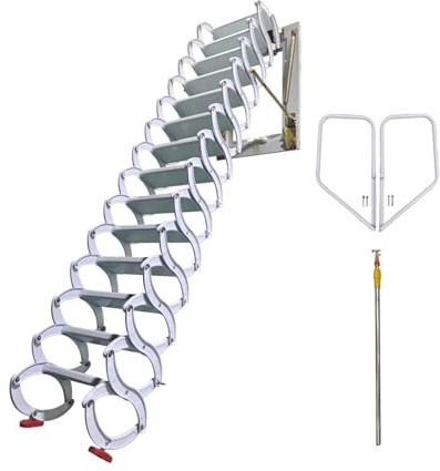 Escaleras de ático resistentes montadas en la pared con reposabrazos para interiores y exteriores, escalera desplegable para decoración de la casa, capacidad de 660 libras, escalera A1 2.75 3 m/9 10