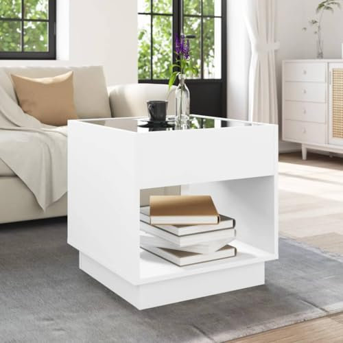 HEFZGDB Couchtisch mit Infinity-LED Weiß 50x50x50 cm Kleiner Beistelltisch Stubentisch Beistelltisch Klein Wohnzimmer Tisch Für Couch für Innenhof Tagungsraum Café Garten