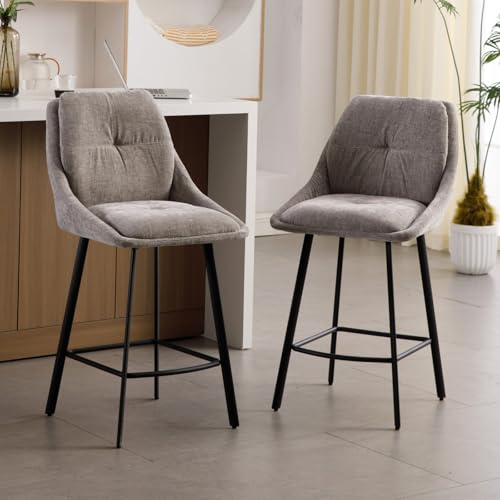 chairus Barhocker Chenille Mit Lehne Modern 2er Set Grau | Chenille-Bezug, mit Rückenlehne, modernes Design, für Küche, Esszimmer, Theke