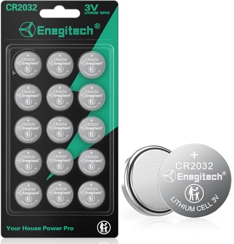Enegitech CR2032 Knopfzelle, 2032 3V Lithium Batterien，15 Stück | für Autoschlüssel, Air Tracker Tag, Fahrradcomputer Kabellos, Brustgurt Pulsmesser HRM 200, Armbanduhr