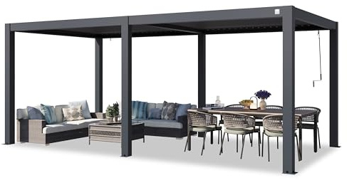 PRIMEYARD Pergola 3x6 m Aluminium Pfosten mit Lamellendach aus Aluminium anthrazitfarbene Terrassenüberdachung