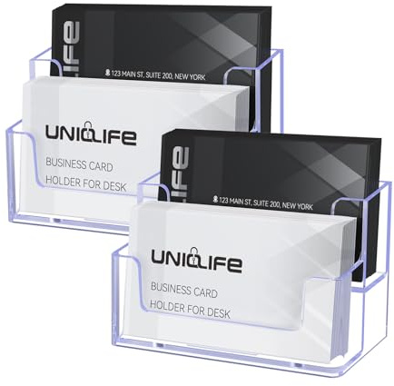 Uniclife 2 Pack Acryl Visitenkartenhalter für Schreibtisch 2 Slots Klar Visitenkarten-Display Ständer Desktop Visitenkartenorganisator Kartenständer für Büro Haus Ausstellung, 120 Karte Kapazität
