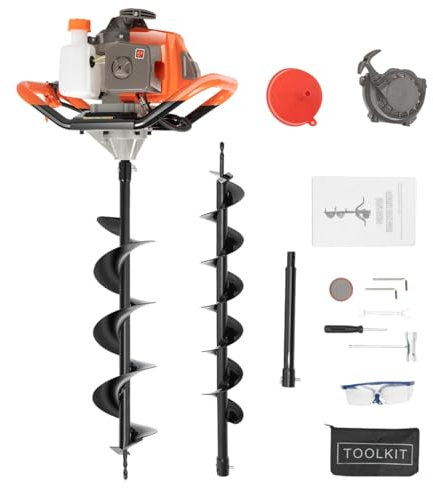 DAOHHFO 71cc 2 Stroke Petrol Earth Auger - Fence Post Hole Digger Ground Hole Borer Digger with 4 6 8 Bit & 12in Extension Rod, Garden Hole Digger Complete Kits for Tree Plant Holes, Fence Posts