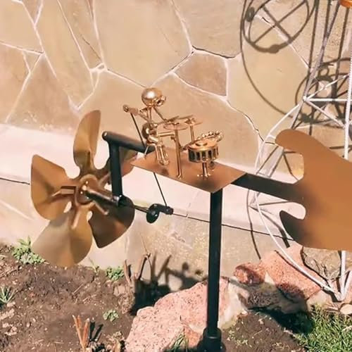 Handmade Metal Drummer Kinetics Windmill | Kinetische Windmühle den Garten Schlagzeuger | Metall Steampunk Musik Windmühlen-Statue | Felskunst Figur für Terrasse, Garten-Skulptur Deko