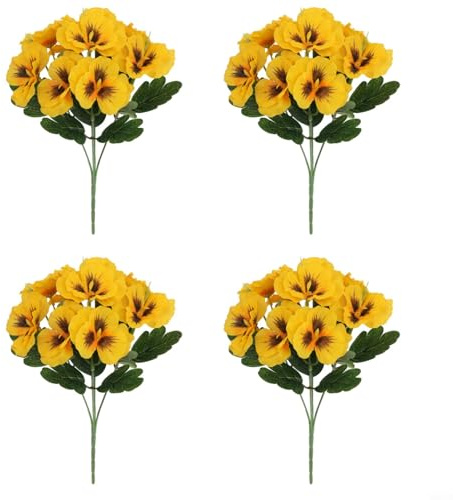 Aprilsunnyzone Charming 4Pcs Pansy Artificial Flowers, Suitable For Special Occasions And Everyday Decor(Yellow)