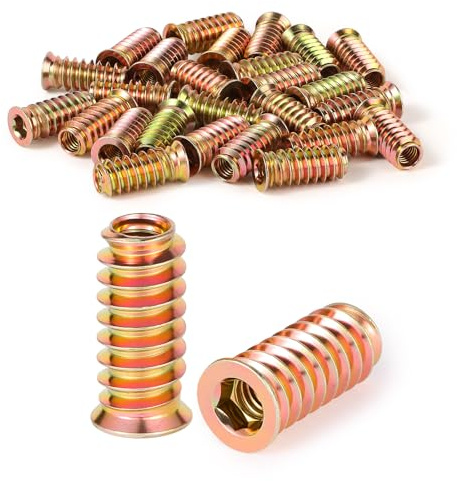 msymsyu 25 Pcs Threaded Inserts M6x15mm Insert Nuts Hex Drive Head Nuts Carbon Steel Threaded Inserts for Wooden for Various Wood Furniture Manufacturing and Assembly