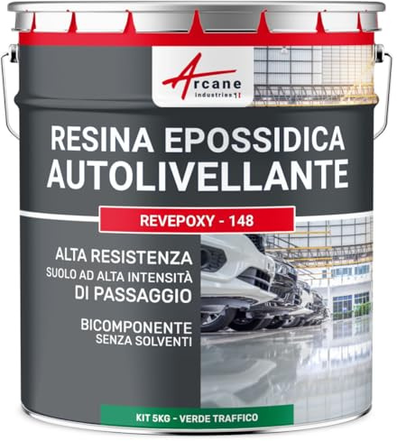 ARCANE INDUSTRIES Résine epoxy, autolissante, Peinture pour Sol : déco, intérieure, Atelier, Effet Miroir - 5 kg Vert signalisation - RAL 6024