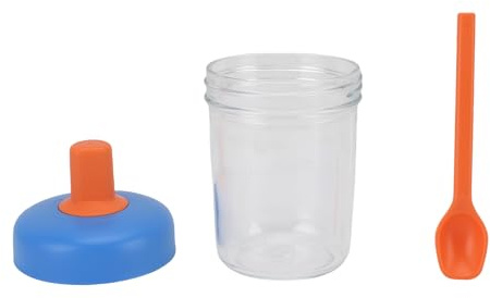 Poignée de Cuillère à la Cuillère à étape Avoine pour la Salade de Céréales de Yogourt, Pot Portable de qualité Froide Chaude pour le Camping de Voyage (Orange bleu)