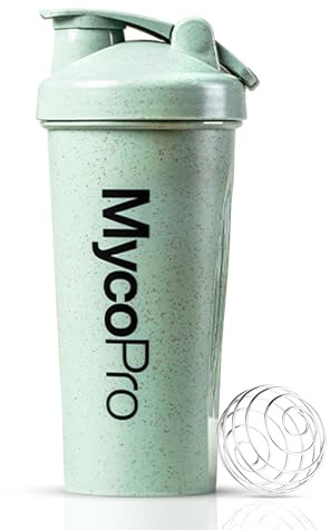 Protein Shaker Wheat Straw Shaker Bottle 600ml | Ideal for Protein Shakes and Powder Supplements | Tight Fitting Screw Lid and Flip Top | Biodegradable 50% Wheat Straw Plastic Gym Bottle | Mint Green