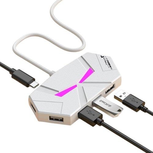 FGDTREE USB Adapter 7 Port USB2.0 Splitter Space Saving Compatible Multiple Systems With Color LED Lighting Efficient USB Hub With LED Lighting