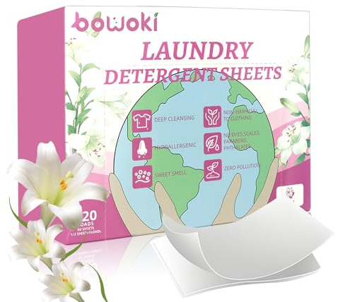 Lessive en Feuille Biodégradable-120 Lavages-Lessive ecologique-100% Hydrosoluble et Hypoallergénique,Sans Plastique,Pour Blanc et Couleur-Lessive main voyage,Lessive en Feuilles - Lys