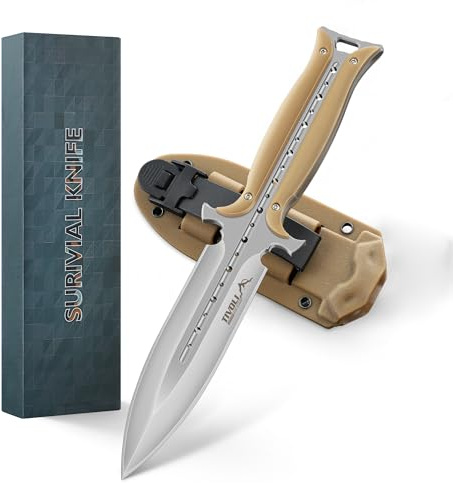 TIVOLI Outdoor Messer 440C Edelstahl Full Tang G10 Griff Khaki | 440C Edelstahl Outdoor Messer mit Full Tang Konstruktion, G10 Griff und robuster Polymer-Scheide