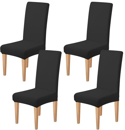 Dioxide Fundas para Sillas de Comedor Ajustables y Elásticas, Fundas Sillas Material Duradero y Fácil de Limpiar Fundas Sillas de Comedor Ideal para Hogar, Restaurante (Negro, Pack de 4)