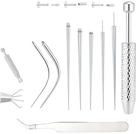 16G 18G Piercing Taper Insertion, 9 Stück Piercing Zange Für Kugeln Taper | Aufdreher Nadeln Edelstahl Piercing Set Selber Stechen für Ohr Nase Lippe Bauch Zunge