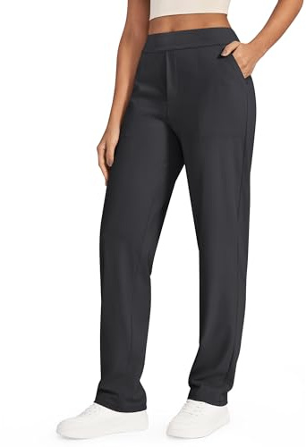 G4Free ShiftReady Yoga Pants for Women Straight Leg Dress Stretch Ladies Work Trousers with Pockets High Waist Business Casual Pull On Smart Trousers(Black,XXL,Tall)