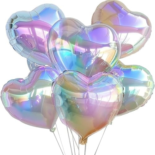 Gleemix Folienballon Herz Luftballons Bunt Blendend Helium Ballons Birthday | 6 Stück Birthday Decorations Herz Luftballons Geburtstagsdeko Mädchen Junge, Regenbogen Luftballon Hochzeitsdeko Valentinstag