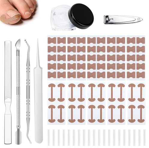 Ongle Incarné Kit, 120pcs Kit Ongle Incarné Gros Orteil avec Autocollants à Ongles, Pousse-Ongles, Pince à Ongles, lime à Ongles, Punaise, Tubes en Plastique en C