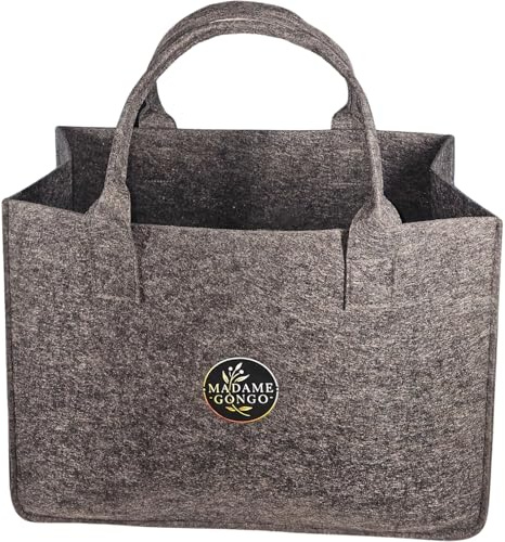 MADAME GONGO Juego de 2 bolsas de fieltro XL y L, para revistas con asa, plegables, resistentes, ideales para compras de leña de chimenea, bolsa de fieltro, cesta, cesta de fieltro, bolsa de