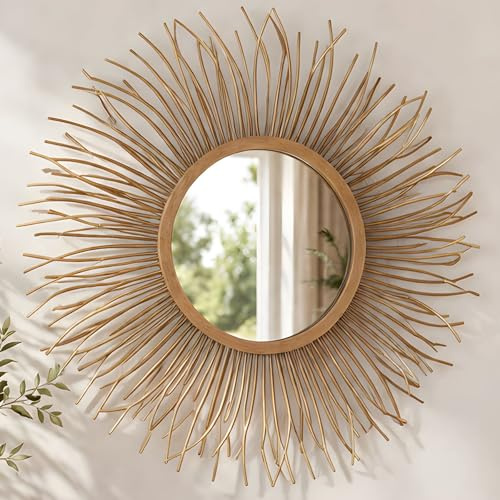 Dekoleidenschaft Wandspiegel Sonne aus Metall, Gold, Ø 50 cm, Spiegel, Wanddeko, Dekospiegel, Wandschmuck, Flurspiegel