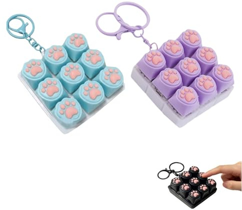 2 stycken fidget-nyckelringar, tangentbord, fidget-leksaker, katttassar, soundkeyboard klicker för skola, resor, ångest (D)