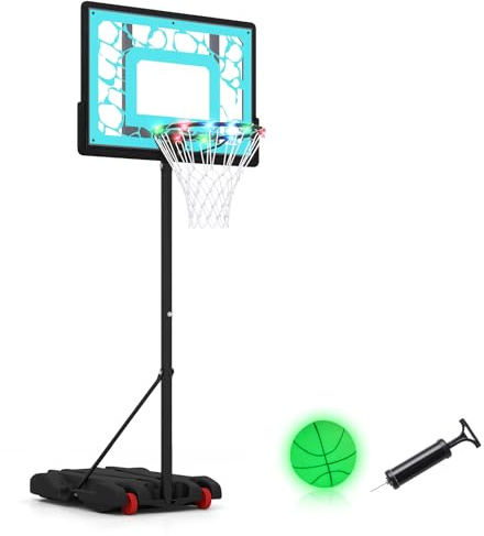 COSTWAY LED Basketballkorb Outdoor mit Ständer, 115-144 cm höhenverstellbar