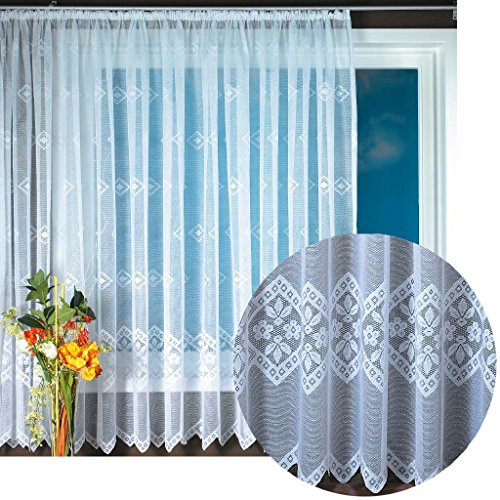 Philomena - Cortina de jacquard con banda universal y diseño floral, color blanco, 500 x 175 cm