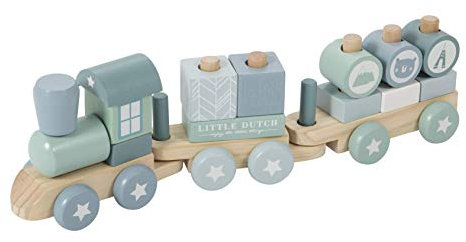 Little Dutch Holz Zug Eisenbahn mit Steckformen Adventure blau