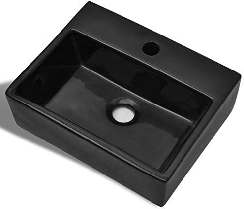 keramik tvättställ kvadratisk tvättfat tvättställ med kran 380 x 300 x 115 mm svart