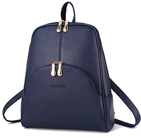 Nevenka Rucksack Damen Cityrucksack Daypack Tagesrucksack PU Leder Zweiwege Reißverschluss Elegantes Design (Blau)
