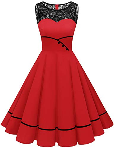 Bbonlinedress Vestido Vintage para Muejeres de Fiesta Cóctel Rockabilly Clásico sin Mangas