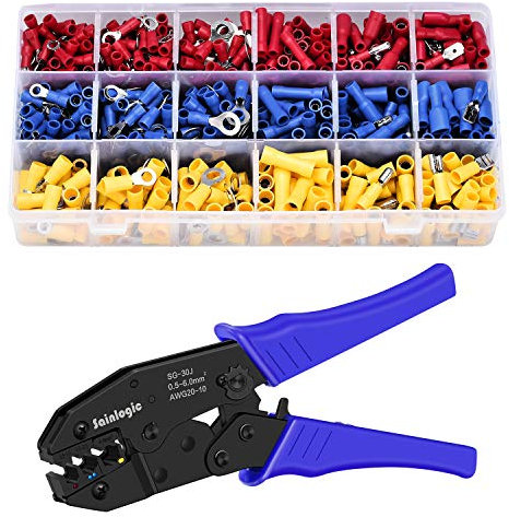 Sainlogic Set di Capicorda a Crimpare, Assortimento di Connettori Elettrici 0,5-6 mm² Isolati, Pinza Crimpatrice con 700 pezzi