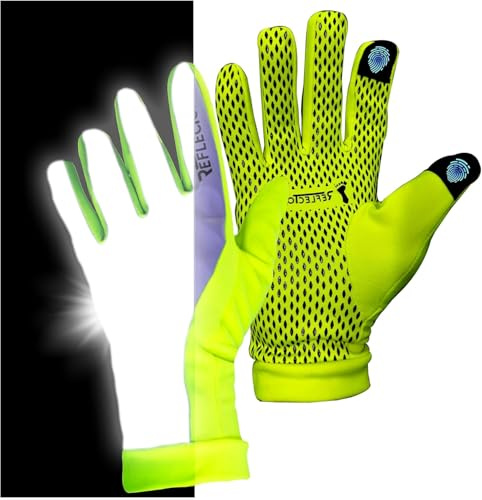 ReflecToes Reflektierende Winter-Laufhandschuhe, Touchscreen-kompatibel, warme Handschuhe, Thermo-Fleece, hohe Sichtbarkeit, Sicherheit für Nachtläufe, Gelb, Größe S