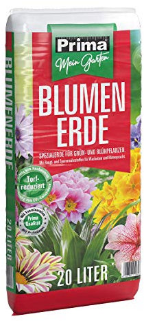 PRIMA Blumenerde Torfreduziert 20 Liter 50% Torf und 50% Torfersatzstoffe