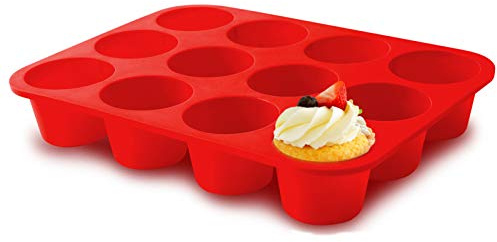 Molde para magdalenas de silicona Jumbo 12 tazas, cacerola para hornear magdalenas de grado europeo – tamaño grande, antiadherente para hornear, bandeja de muffins, latas de grado alimenticio, sin BPA