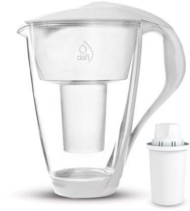 Dafi CRYSTAL Carafe Filtrante en Verre LED 2L, 1 Filtre Classique, Blanc - Cartouche à Charbon actif, Réduit le Calcaire et le Chlore, Filtration de l'eau, Carafe Filtre eau - Sans BPA