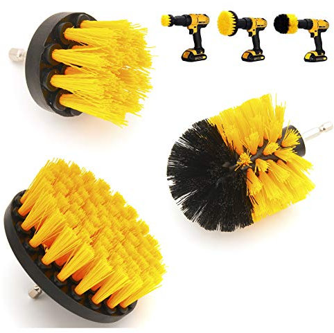 Drill Brushes 3 Pcs Electric Washing Drill Brushes for Cleaning, for Clean Household and Company Floors, Bricks, Toilets, Bathtubs, Wash Basins, Cars, Etc. (Yellow)