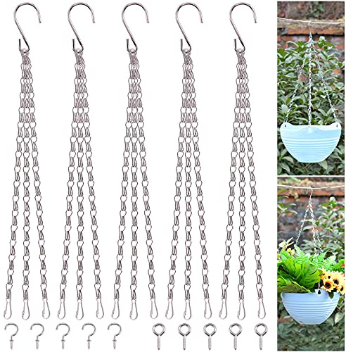 Glarks 15Pcs 16 Inch Metal Hanging Basket Chains Set, 3 Point Flower Plant Pot Replacement Chains with Hooks for Bird Feeders, Planters, Lanterns and Ornaments