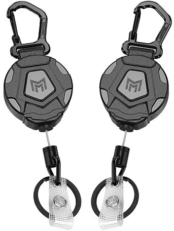 MNGARISTA 2er-Pack einziehbarer Schlüsselanhänger, strapazierfähiger Karabiner-Ausweishalter, taktische ID-Ausweisrolle mit einziehbarer 31.5-Zoll-Stahlschnur,8 oz
