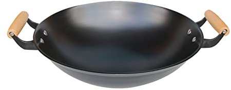 YYUINU Olla Wok De Hierro Fundido, Olla De Hierro Fundido De Fondo Redondo, Olla De Hierro Grande, Diseño Tradicional De Mango De Doble Oreja, Wok De Hierro Doméstico y Comercial,φ46cm