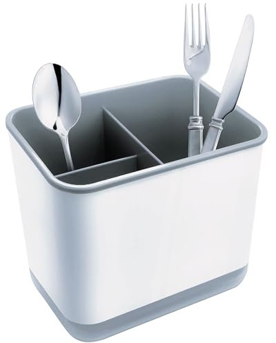 XFLYP Portautensili per Posate, Scolapiatti Multifunzionale con 3 Scomparti e Scarichi per Posate, Forchette, Coltelli, Cucchiai, Ideale per Lavello da Cucina, Piano di Lavoro (Grigio)