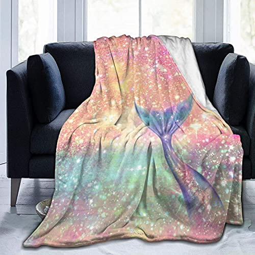 Decke mit Meerjungfrauenflosse, Pink Galaxy Mermaid Tail Pattern Decke für Mädchen im Alter von 4–12 Jahren, superweiche Überwurfdecke für Bett, Couch, Sofa, leicht, Reisen, Camping, für Kin