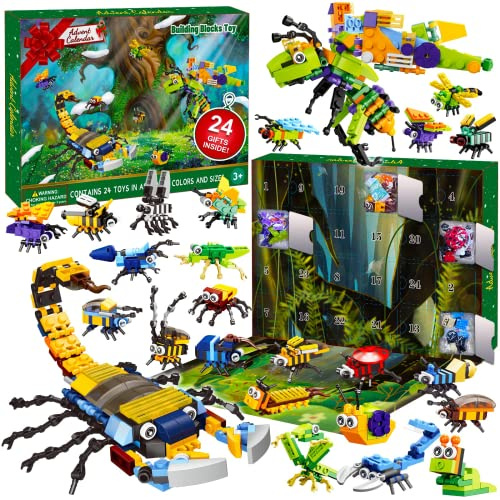 Kids Advent Calendar 2026 Insect Building Blocks Christmas Calendar, 24 Days Christmas Countdown Calendars 12 In 1 Building Blocks Stem Toys for Boys Girls Toddler Xmas Stocking Stuffers Holiday Gifts