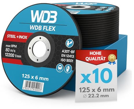 WDB - Schruppscheiben 125 x 6,0 mm für Metall Stahl Edelstahl - Robuste Flexscheiben - 10er Set für Flex & Winkelschleife