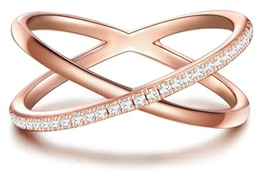 GLANZSTÜCKE MÜNCHEN Damen Ring aus 925/- Sterling Silber rosévergoldet mit Zirkonia weiß - Doppelring Crossover Silberring Roségold