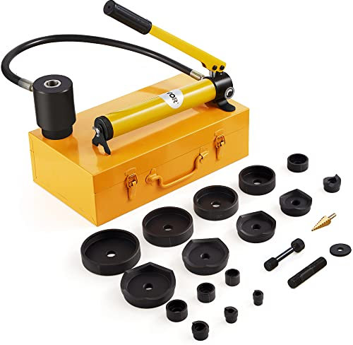 VEVOR Hydraulisches Lochstanzer-Set Knockout-Lochtreiber-Kit 15t, Handpumpe Stahl Lochwerkzeug 10 Stanzformen 1/2, 3/4, 1, 1-1/4, 1-1/2, 2, 2-1/2, 3, 3-1/2, 4 Zoll, Zylinder Lochstanze Hydraulikpumpe