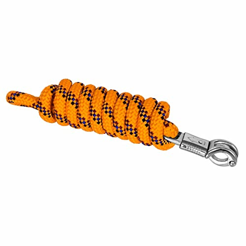 Start Führstrick Pferd 2 m aus robustem, eng geflochtenem PP-Seil – Anbindestrick mit Panikhaken oder Karabiner – wetterfest, farbintensiv, griffig (Orange/Burgund/Royal, Panikhaken)